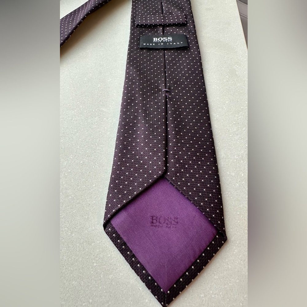 Boss Black and Dark Purple Polka Dot Silk Tie